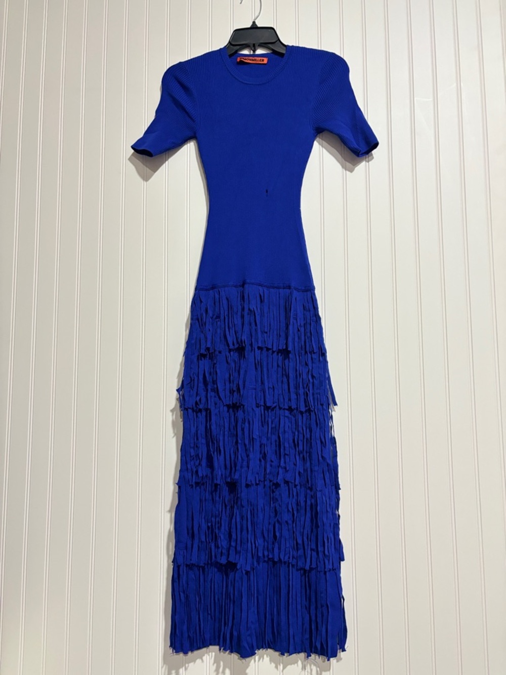 Simon Miller Electric Blue Ribbed Knit Dress with Fringe - Picture 5 of 9